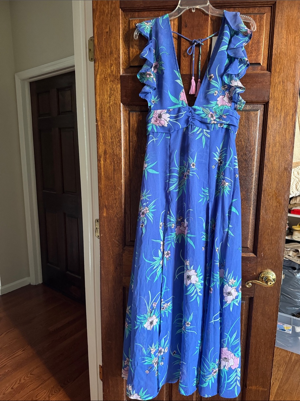 NWT-  Floral Maxi Dress with Ruffle Sleeves